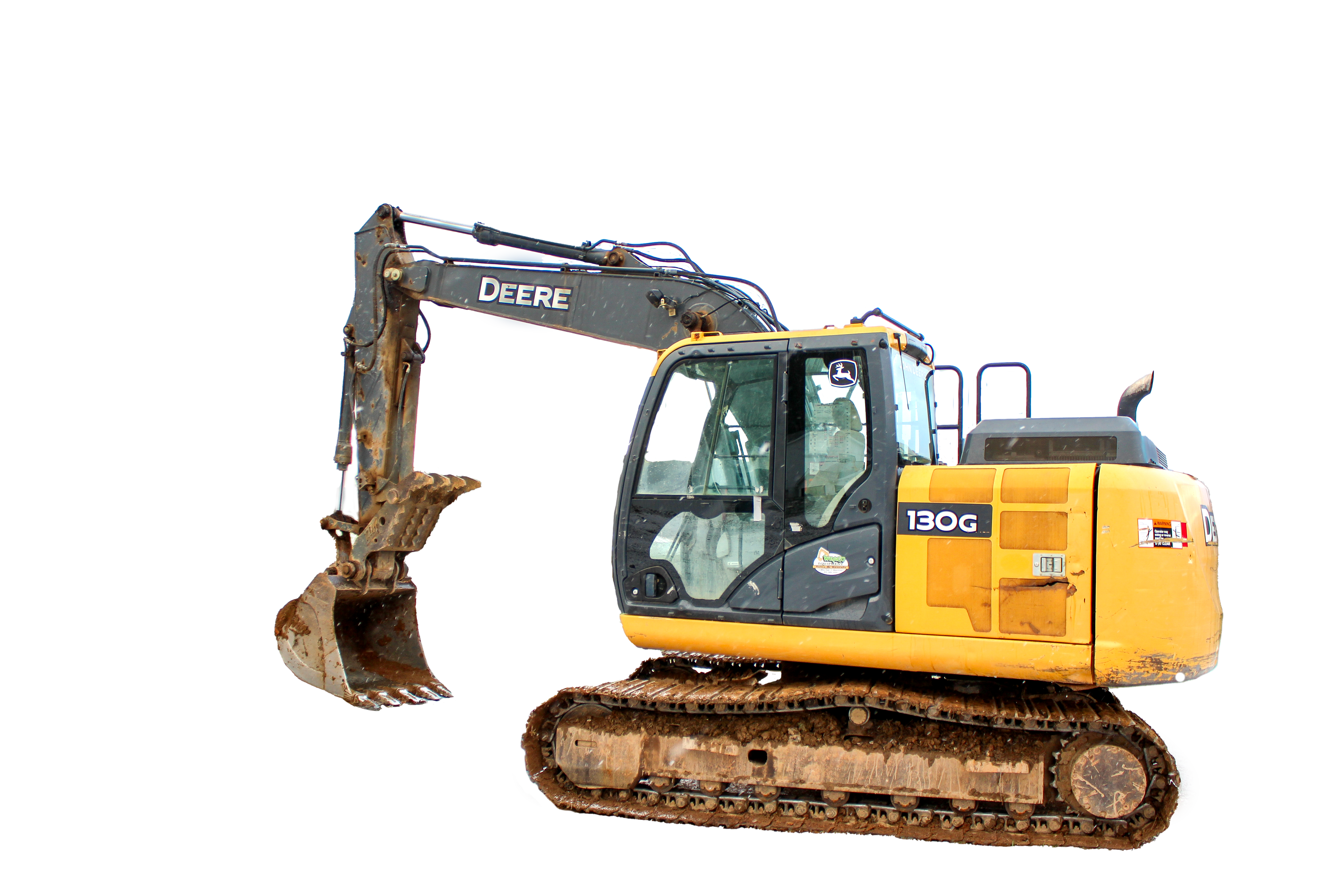 Yellow excavator performing excavation work on a construction site
